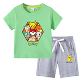 Children Pokemon Pikachu Tshirts & Shorts Cotton Short Sleeve Shorts Two Pieces Sports Loose