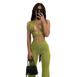 Women Top & Pant 2 Piece Set Summer Sexy Hollow out Vest Slim Pants Suit