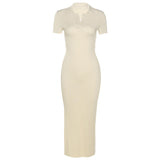 Music Festivals Rave Outfits Dress Lapel Short Sleeve Sexy Backless Slim Fit Split Dress