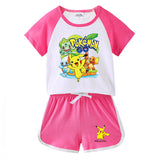 Children Pokemon Pikachu Tshirts & Shorts Short-Sleeved T-shirt Shorts Casual Sports Two-Piece Neutral