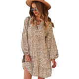 Beth Dutton Outfits Loose Dress Leopard Print Long Sleeve Casual Vacation Dress