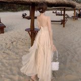 Fairy Dress Beach Dress Fairy Dress Long Summer Clothes Holiday Super Mori Sweet Spaghetti-Strap Dress