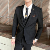 Seersucker Suit Men's Suit Set Slim Fit Business Plaid Three-Piece Set