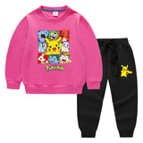 Children Pokemon Pikachu Hoodie & Pant Set Sweater Set Two-Piece Cotton
