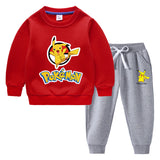 Children Pokemon Pikachu Hoodie & Pant Set Fleece Lined Padded Warm Keeping Winter Clothes Sweatershirt Suit