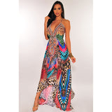 Women Exotic Dresses Summer Retro V-neck Sexy Backless Dress Printing Slip Dress