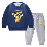 Children Pokemon Pikachu Hoodie & Pant Set Fleece Lined Padded Warm Keeping Winter Clothes Sweatershirt Suit