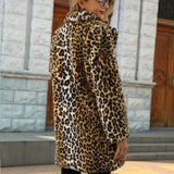 Beth Dutton Outfits Leopard Print Stud for Autumn and Winter Suit Collar Mid-Length Imitation Fur Coat Top Women