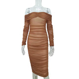 Body Fitting Dresses Solid Color Sexy Slim Party Long Sleeve Dress