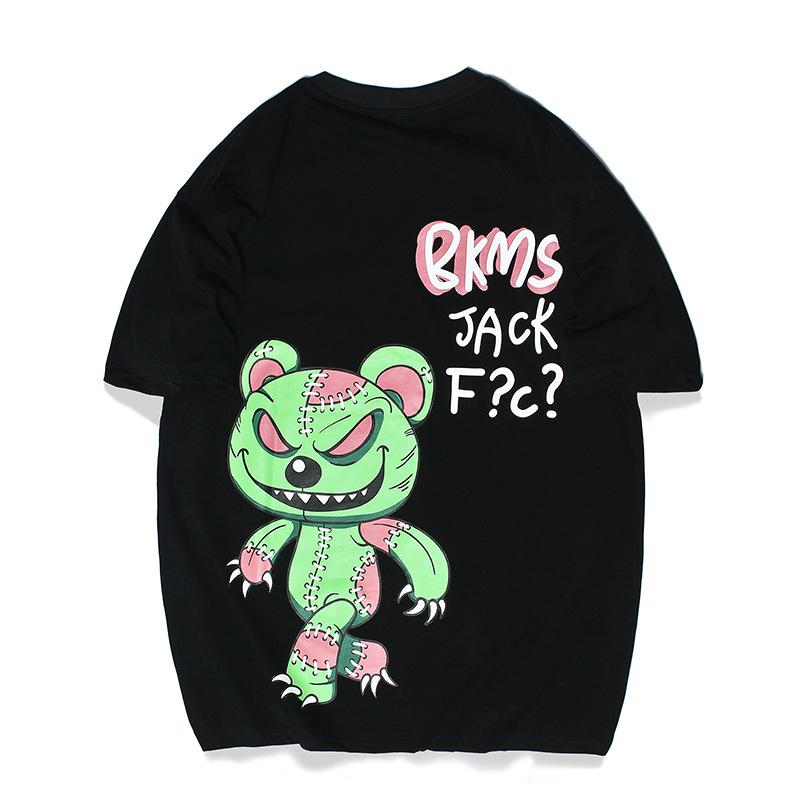 Men T Shirt Summer Casual Tops Men's Clothes Summer Wear Vintage Men's round Neck Short Sleeve Street Casual Cartoon Monster Bear T-shirt