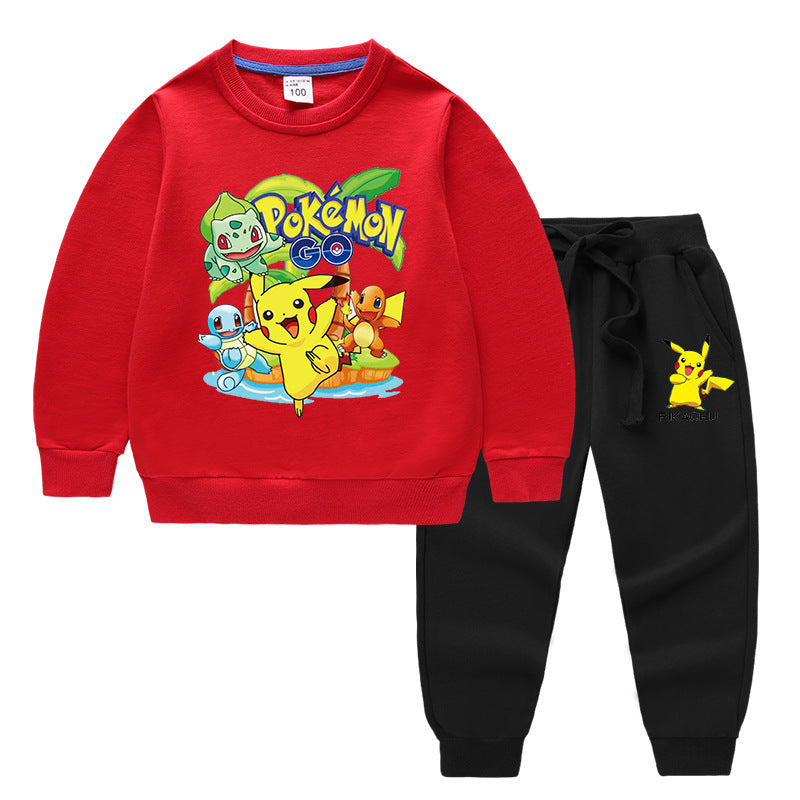 Children Pokemon Pikachu Hoodie & Pant Set Two-Piece Baby Cotton Sweater Set