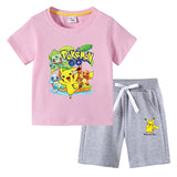 Children Pokemon Pikachu Tshirts & Shorts Cotton Short Sleeve Shorts Two Pieces Neutral