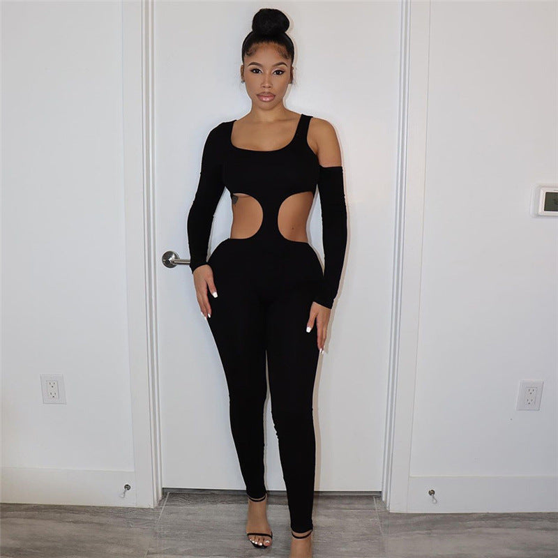 Autumn Sexy Hollow High Waist Hip Raise Skinny Yoga Sports Fitness Jumpsuit