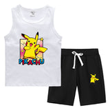 Children Pokemon Pikachu Tshirts & Shorts Vest Middle Pants Sports Casual Bottoming Shirt Two Pieces
