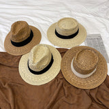 Straw Hat Sun-Proof Straw Hat Women's Summer Beach Sun Hat Jazz Top Hat