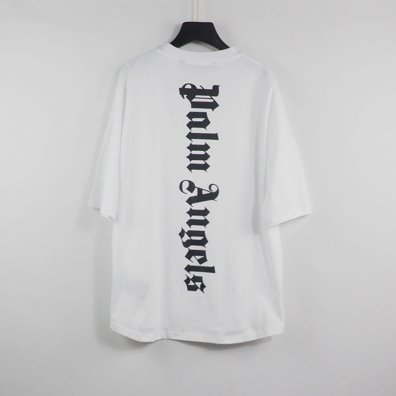 Palm Angels Angel Vertical Bar Letter Printing Batwing Sleeve Drop Shoulder T-shirt Loose Men and Women