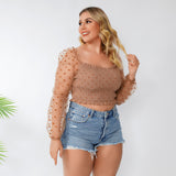 Women Plus Size Tops Fashion Off-Shoulder Polka Dot Summer Puff Sleeve Sexy Top