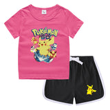 Children Pokemon Pikachu Tshirts & Shorts Leisure Sports Suction Suit Neutral