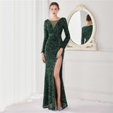 Sequin Evening Dress Elegant Long Style Long Sleeve Sequined Evening Dress