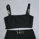 Women Bodycon Dress Spring/Summer Black Two-Piece Set Fashion Suspenders Top Bell-Bottom Pants