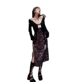 Vintage Empire Waist Dress Slimming Dress for Women Split Floral Skirt Spring