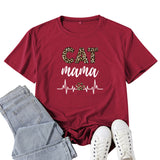 Boy Mama T Shirts Leopard Print Cat Mama Letter Print T-shirt