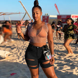 Women Plus Size Denim Shorts Ripped Slim Fit Denim Shorts