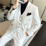 Double Brewed Seersucker Suit Men's Slim Fit Casual Formal Wear Three-Piece Suit