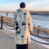 Men Dalmatian Coat Dairy Cattle Cotton Coat Lamb Wool Mid-Length Trench Coat Winter