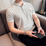 Men Polo Shirts Striped Embroidered Half Sleeve Lapel T-shirt