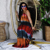 Women Plus Size Maxi Dresses Tie-Dye Print Loose Strap Maxi Dress