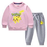 Children Pokemon Pikachu Hoodie & Pant Set Fleece Lined Padded Warm Keeping Winter Clothes Sweatershirt Suit