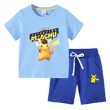 Children Pokemon Pikachu Tshirts & Shorts Cotton Short Sleeve Shorts Two Pieces Neutral