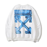 Off White Sweatshirts Long Sleeve round Neck Neck Sweater Autumn and Winter Off Three-Dimensional Blue Arrow round Neck Pullover Terry Sweater