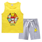Children Pokemon Pikachu Tshirts & Shorts Summer Vest Middle Pants Sports Casual Thin Two Pieces
