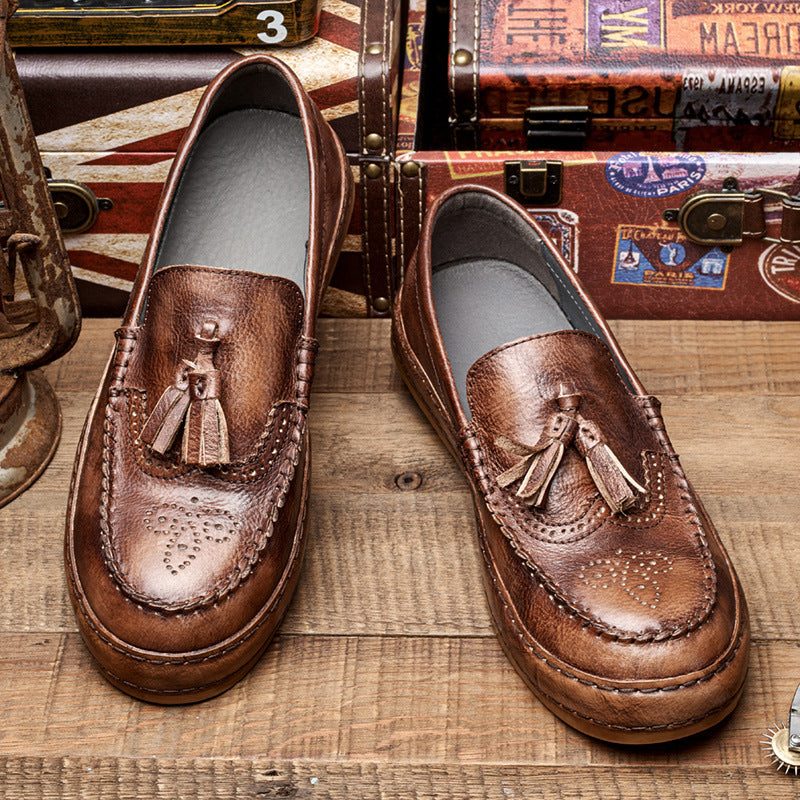 Loafers for Men Retro Spring and Autumn Men's Business Casual Top Layer Lazy Shoes