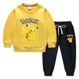 Children Pokemon Pikachu Hoodie & Pant Set Fleece Lined Padded Warm Keeping Winter Clothes Sweatershirt Suit