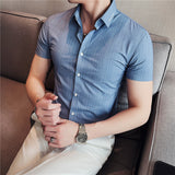 Men's Shirts Striped Embroidered Short-Sleeved Shirt