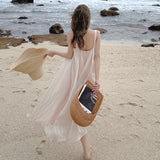 Fairy Dress Summer Strap Fairy Dress French Style V-neck Backless Beach Dress