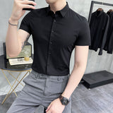 Men Shirts Summer Solid Color Short Sleeve Shirt