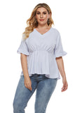 Women Plus Size Tops Spring/Summer V-neck Waist Trimming Shirt