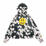 Smiley Face Hoodie Drew Floral Sweater Casual Loose Rose Hoodie