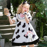 Gothic Lolita Harajuku Style Clothing Lolita Skirt Summer Cow Puff Short Sleeve Op Dress Cow Handle Everyday Dress