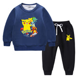 Children Pokemon Pikachu Hoodie & Pant Set Sweater Suit Fleece Lined Padded Warm Keeping Winter Clothes