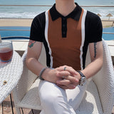 Men Polo Shirts Stretch Short Sleeve Lapel T-shirt