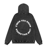 Present Hoodie Rapper Portrait Letter Print Hoodie Vintage Distressed