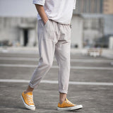 Linen Pants Straight Leg Pants Drawstring Lightweight Elastic Beach Pants Men Loose plus Size Summer Sports Straight Casual Pants Men