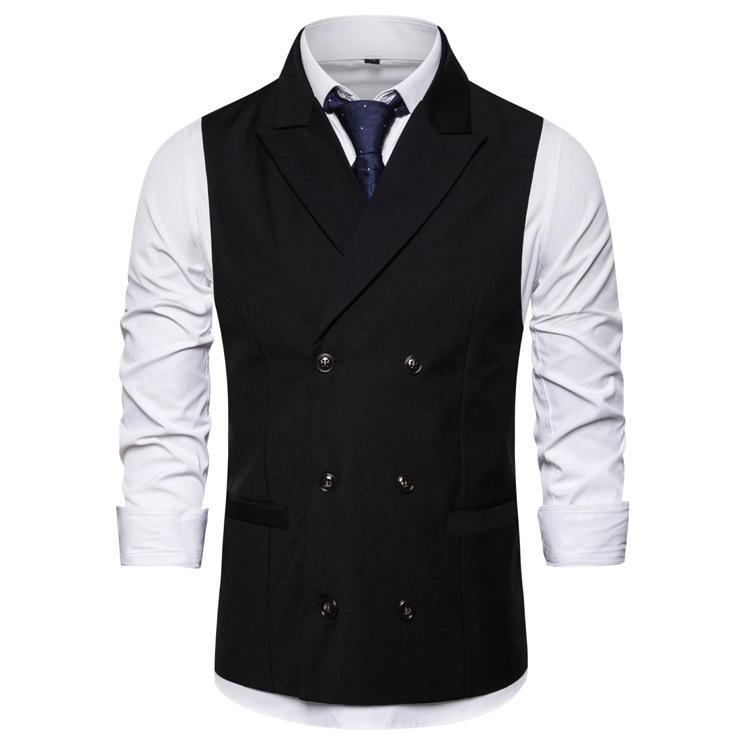 Tuxedo Vests Solid Color Simple Double Breasted Suit Vest Men's Casual Business