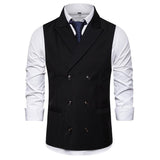 Tuxedo Vests Solid Color Simple Double Breasted Suit Vest Men's Casual Business