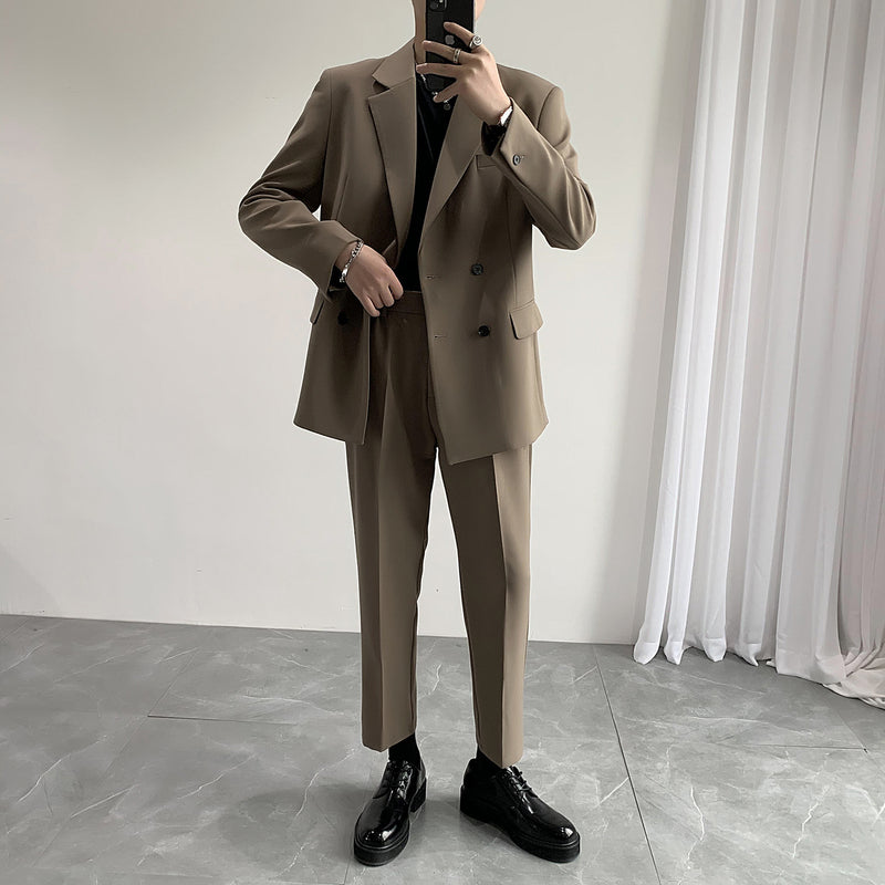 Seersucker Suit Double Breasted Men's Suit Two-Piece Set Coat Men's Clothing